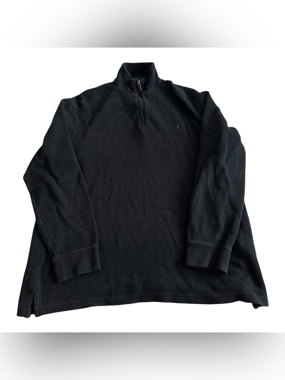 Polo Ralph Lauren Mens Quarter Zip Pullover Black Cotton Sweater Large Pony Logo